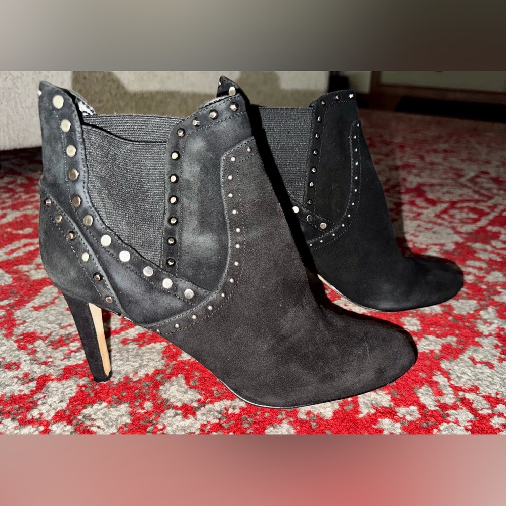 Vince Camuto - Consheta Black Suede w Silver Studs Booties - 3” heel - 7M/37
